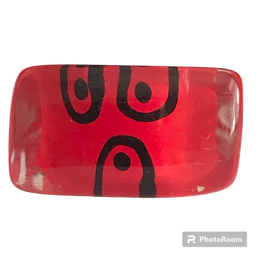 Vintage Lucite Acrylic Ring Size 9 Retro Abstract Hand Painted Red Black Clear